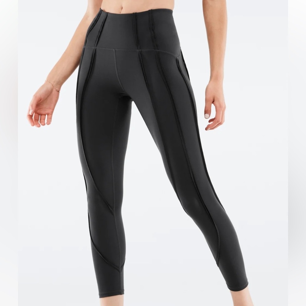 Fabletics High Waisted Navy Blue Ruffle Leggings